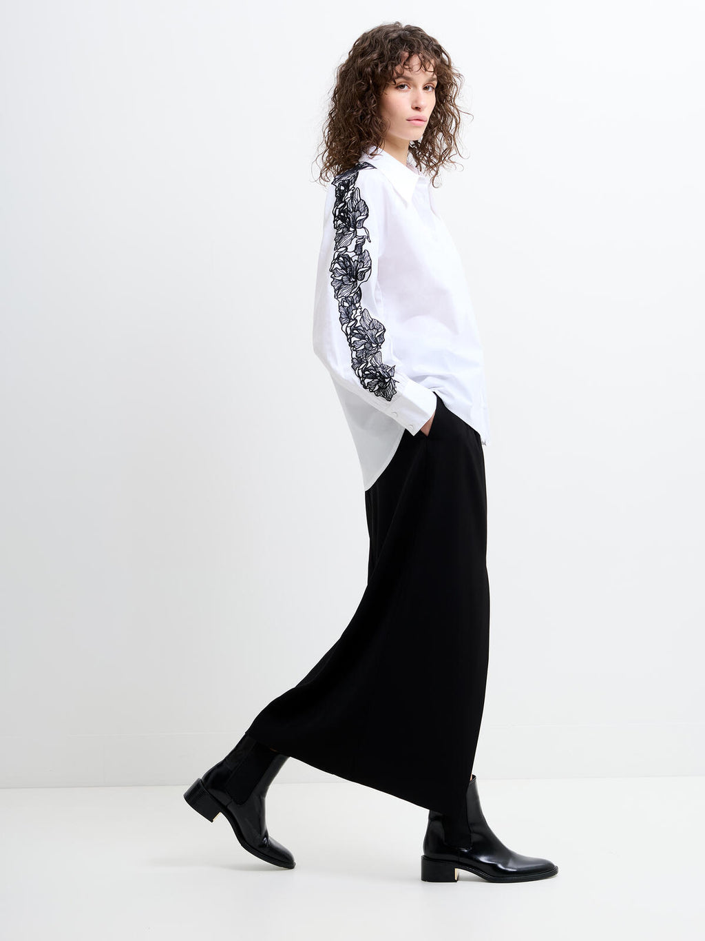 French Connection Cambria Cotton Embroidered Shirt in Linen White