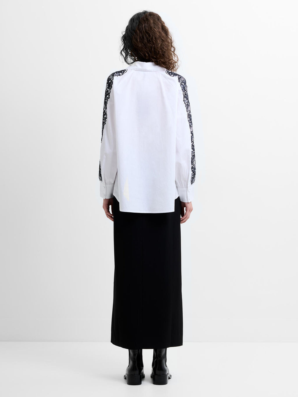 French Connection Cambria Cotton Embroidered Shirt in Linen White