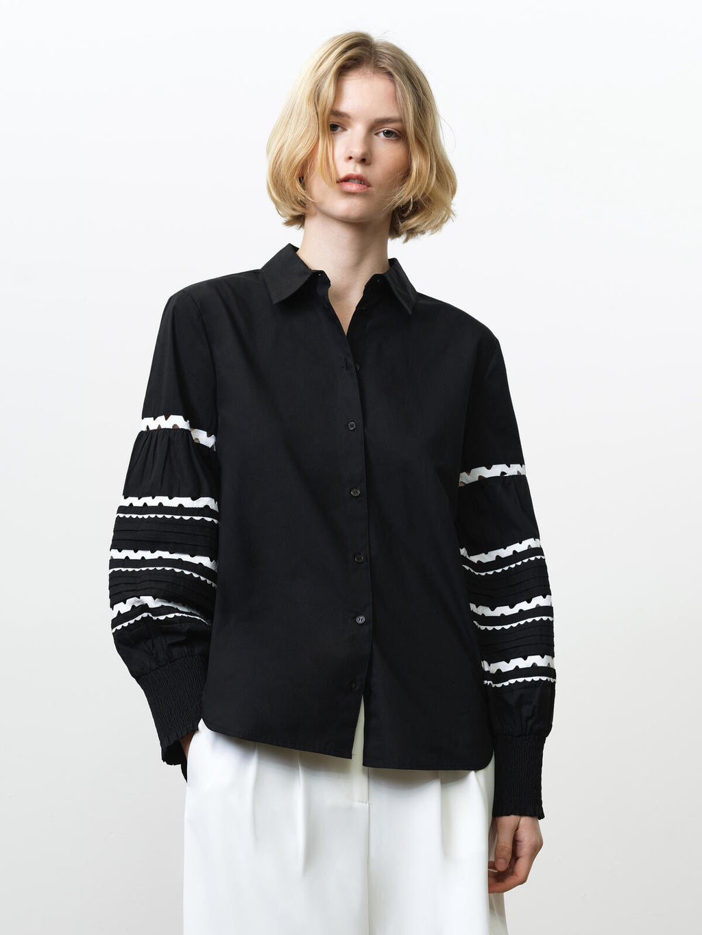 French Connection Cambria Cotton Ric Rac Shirt in Black
