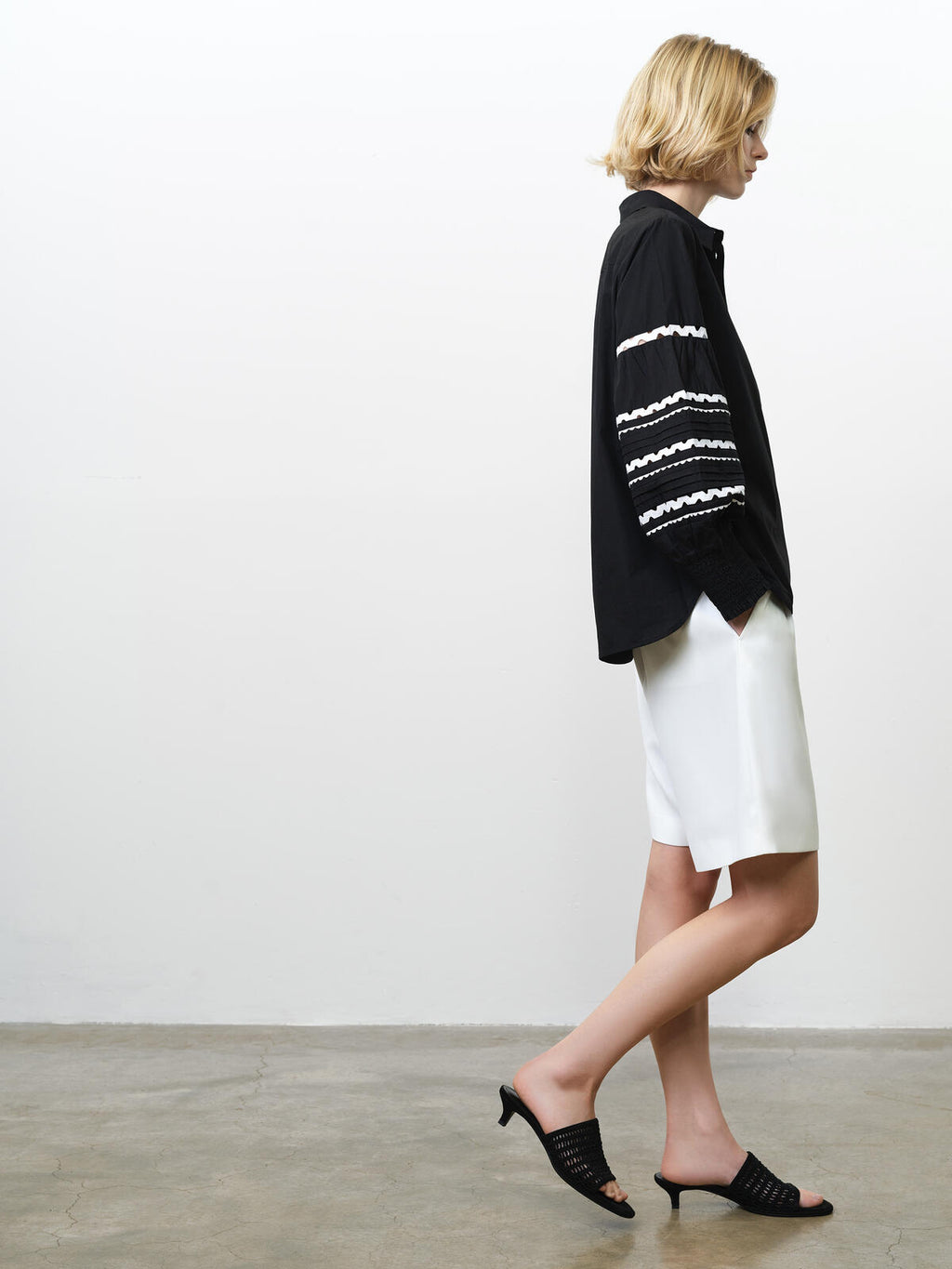 French Connection Cambria Cotton Ric Rac Shirt in Black
