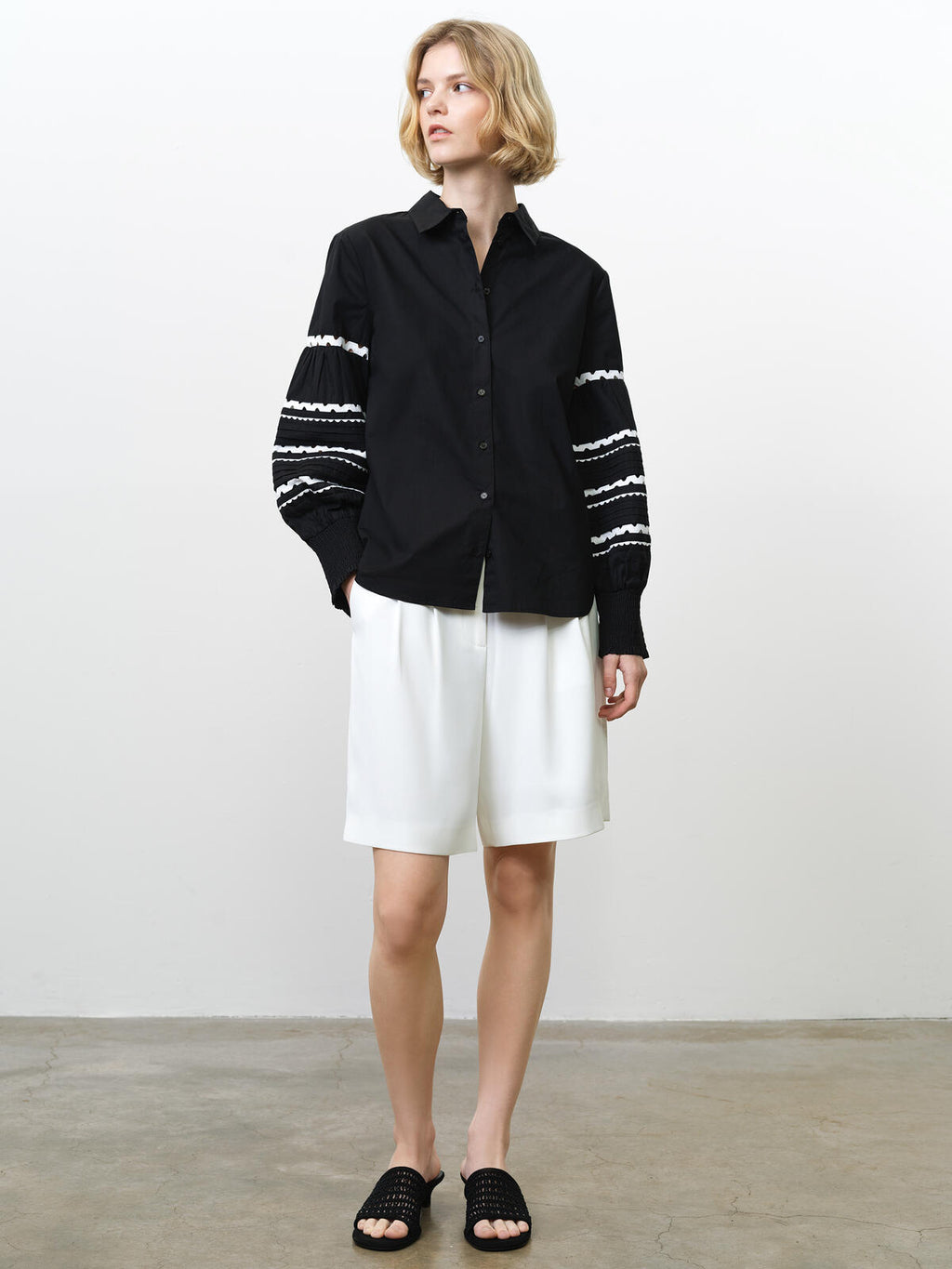 French Connection Cambria Cotton Ric Rac Shirt in Black