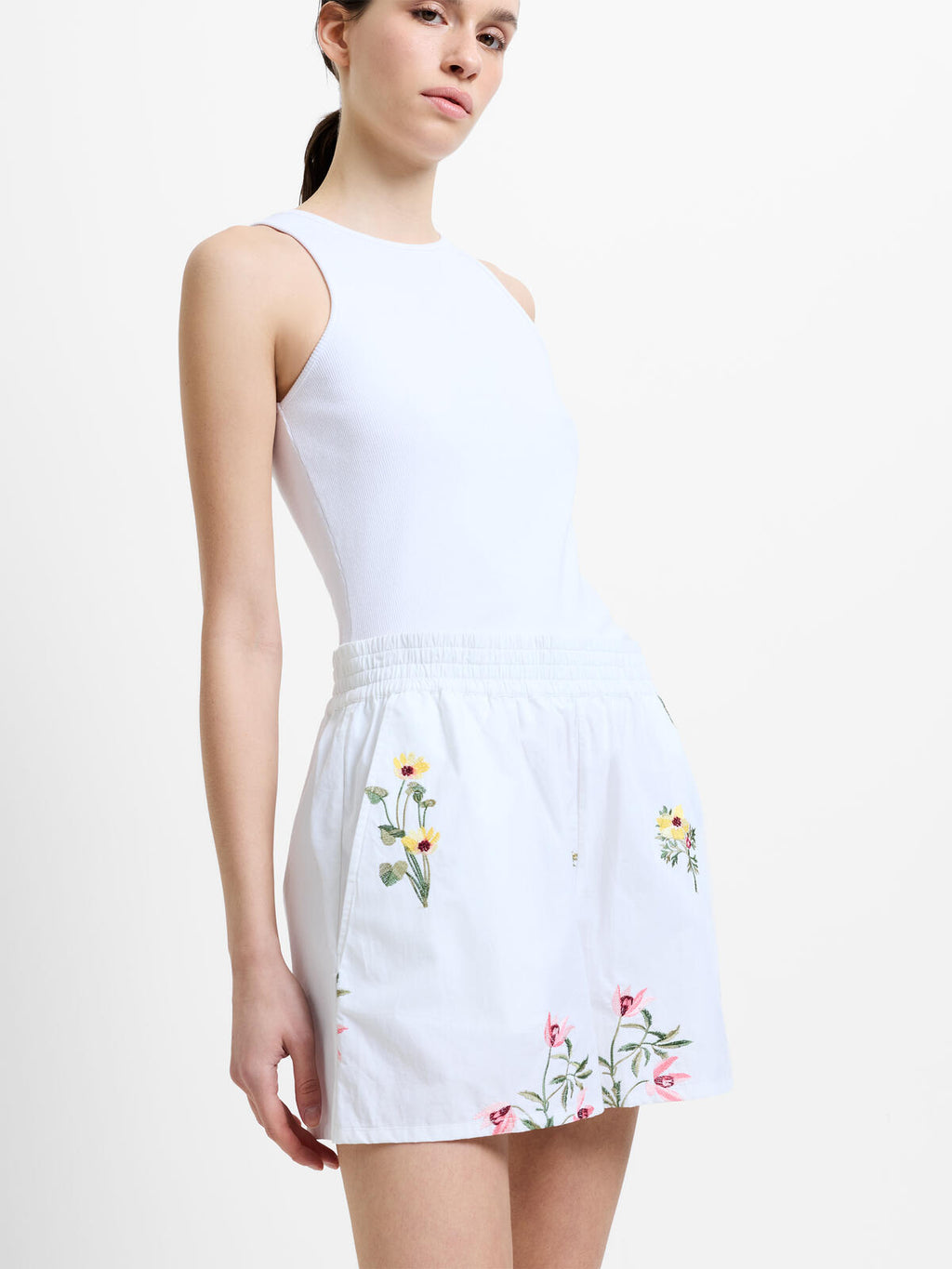 French Connection Cambria Cotton Shorts in Linen White