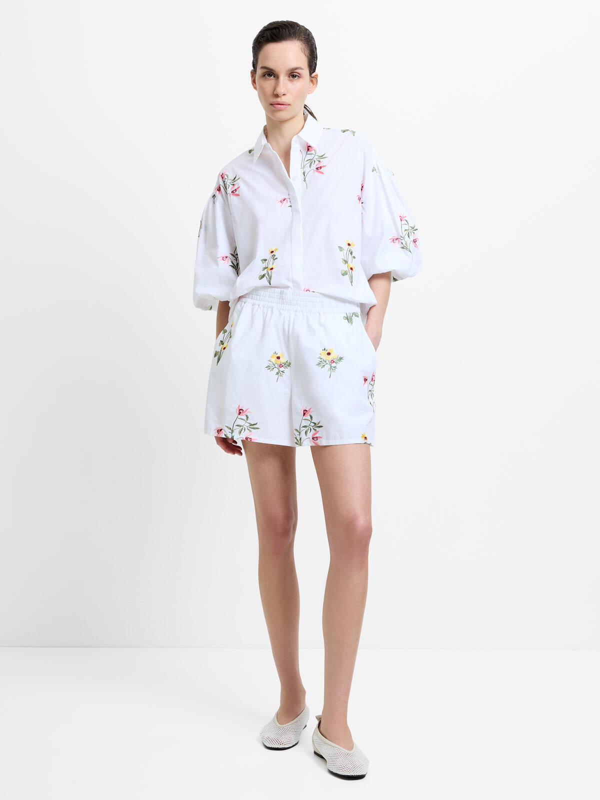 French Connection Cambria Cotton Shorts in Linen White - 799C0