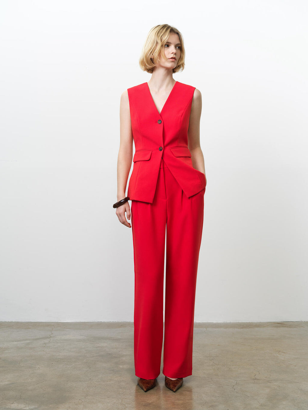 French Connection Carlie Longline Fitted Waist Coast in Watermelon Red - 7G9A5