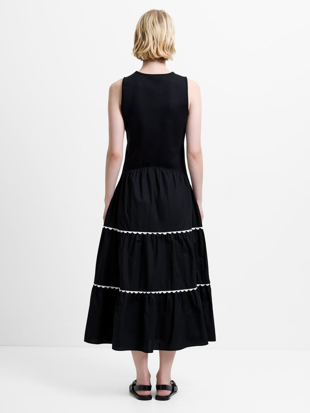 French Connection Kaylie Jia Mix Ric Rac Midi Dress in Black