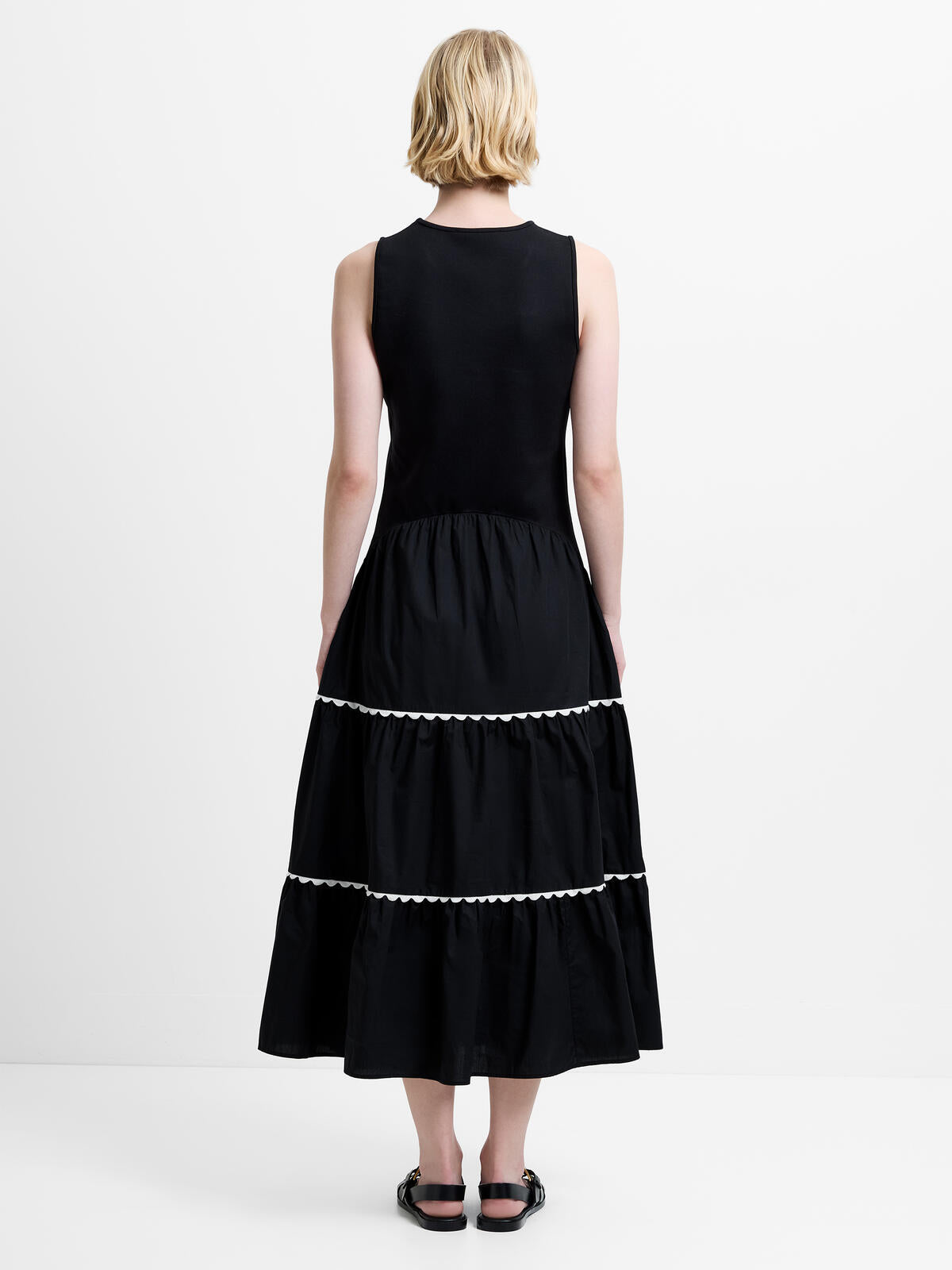 French Connection Kaylie Jia Mix Ric Rac Midi Dress in Black - 719X1