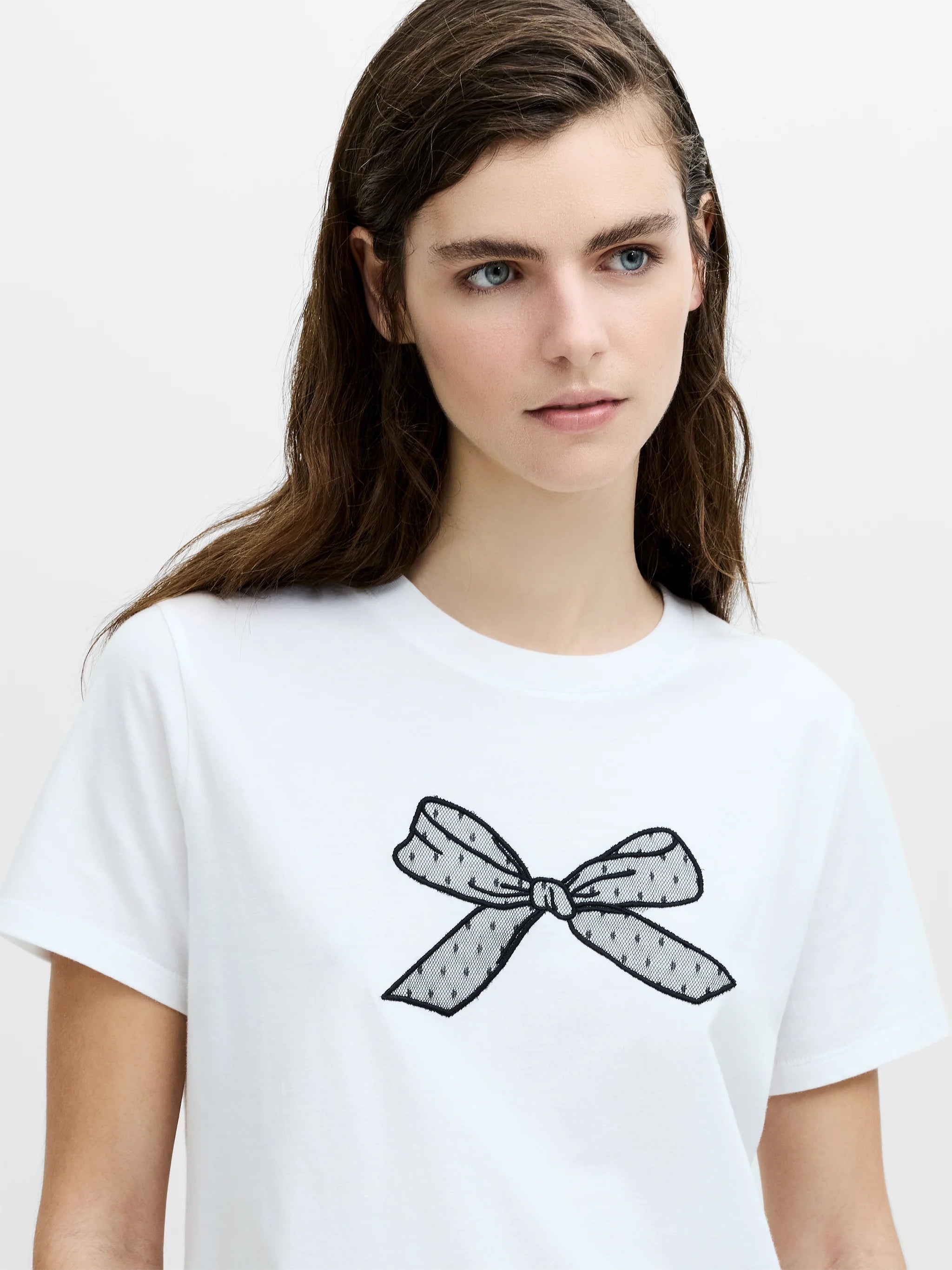 French Connection Mesh Bow Cotton T Shirt