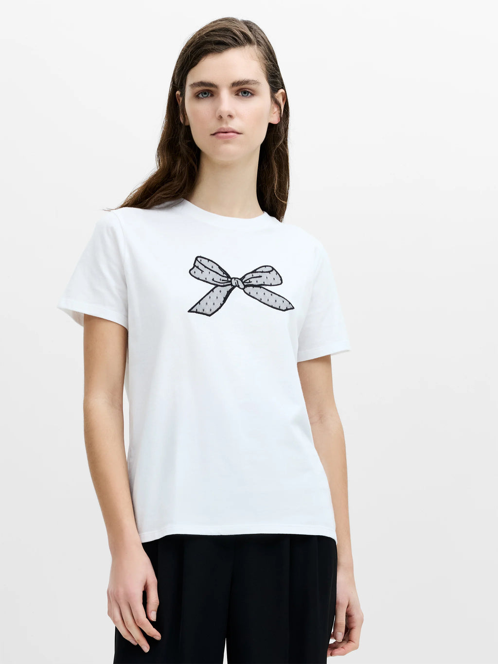 French Connection Mesh Bow Cotton T Shirt
