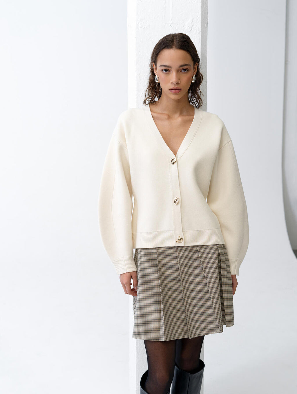 French Connection Missy Knit Cinched Waist Cardigan in Porcelain Cream