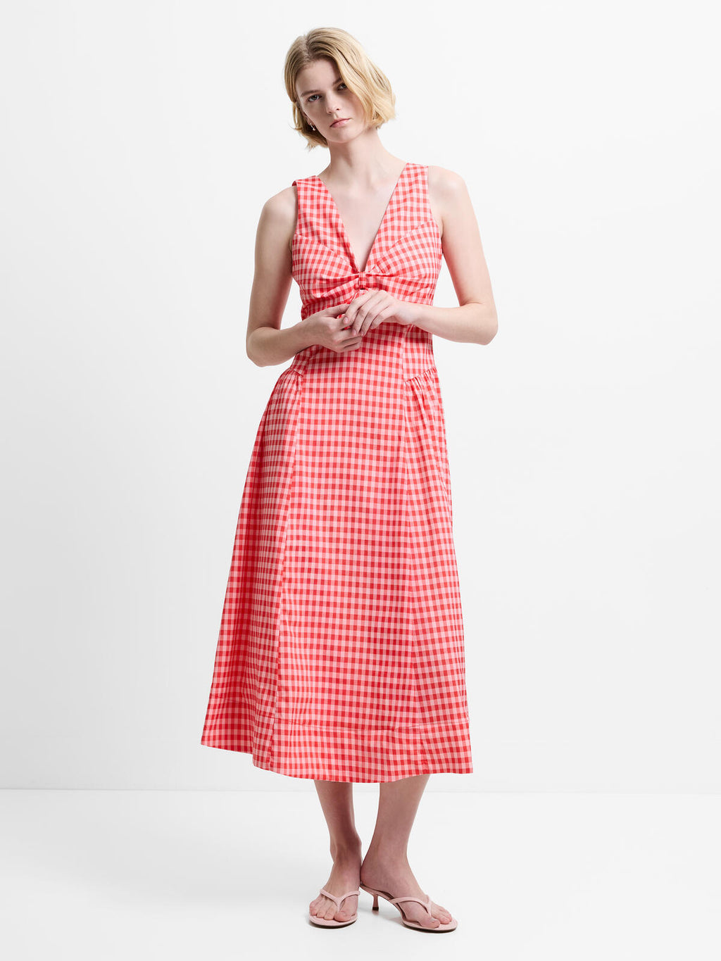 French Connection Sheila Voluminous Midi Dress in Watermelon Red