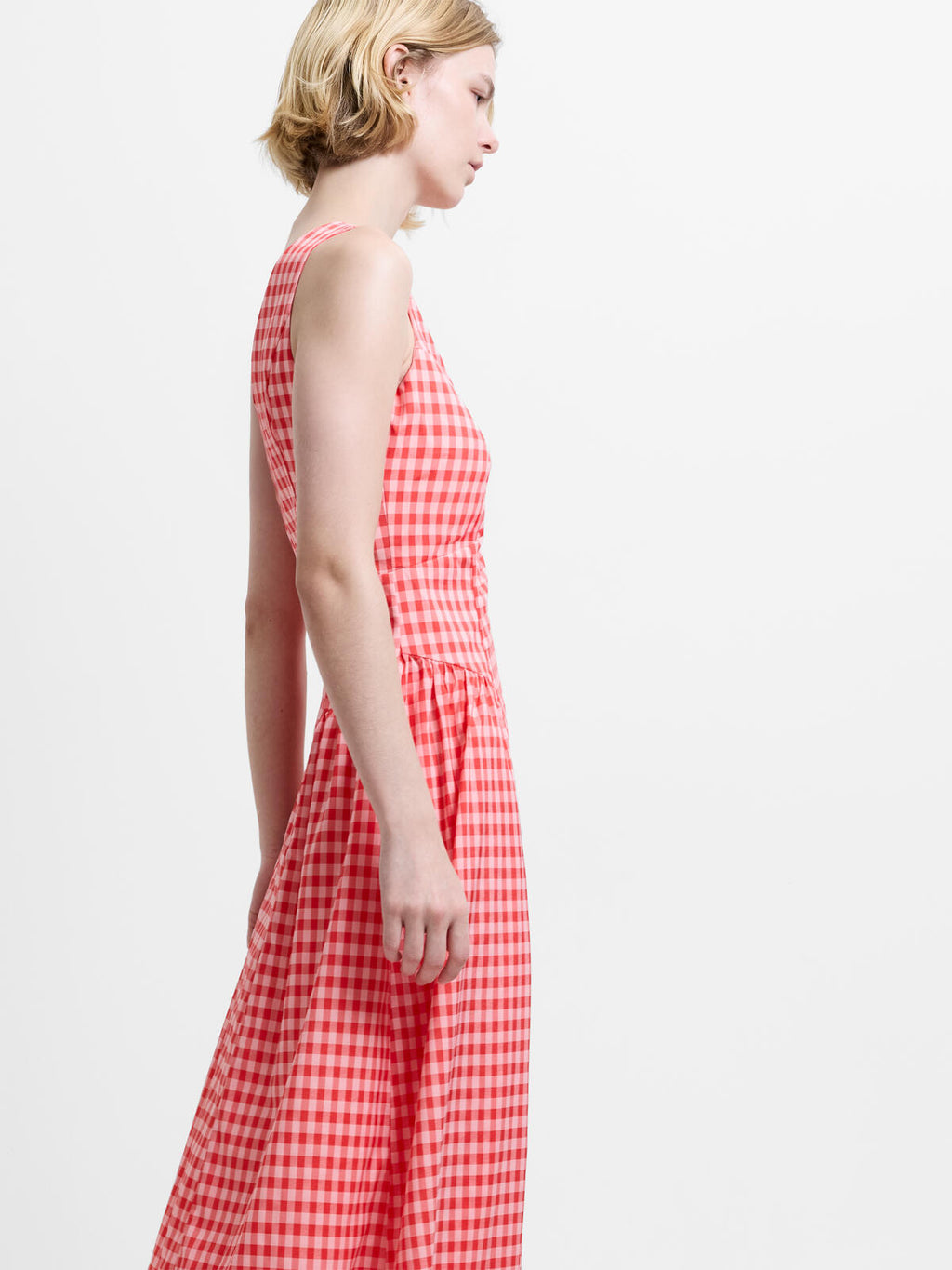 French Connection Sheila Voluminous Midi Dress in Watermelon Red