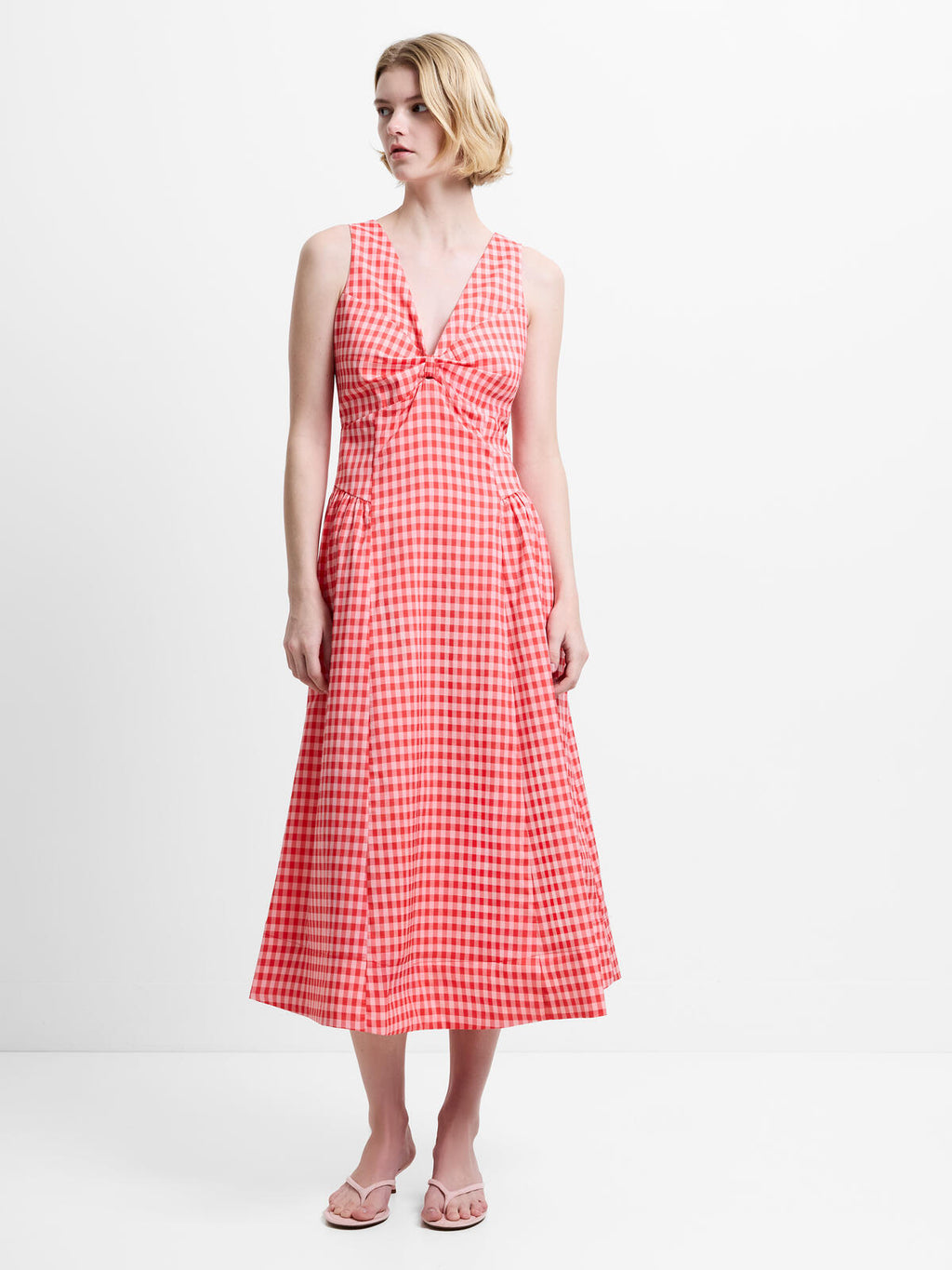 French Connection Sheila Voluminous Midi Dress in Watermelon Red
