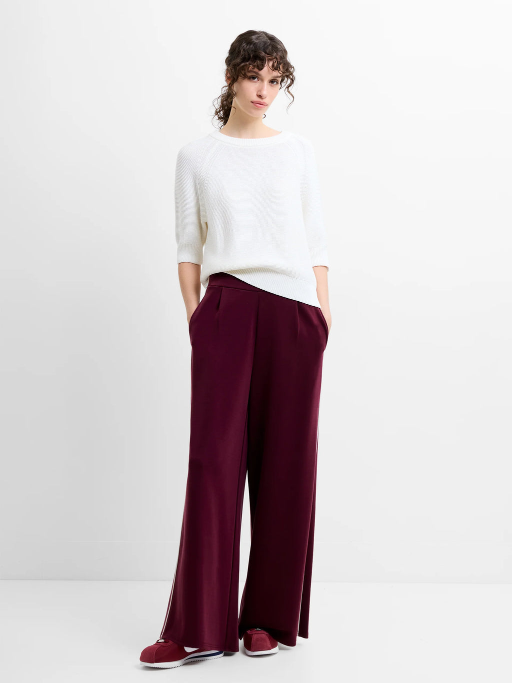 French Connection Wren Wide Leg Trouser in Berry Red - 749C5