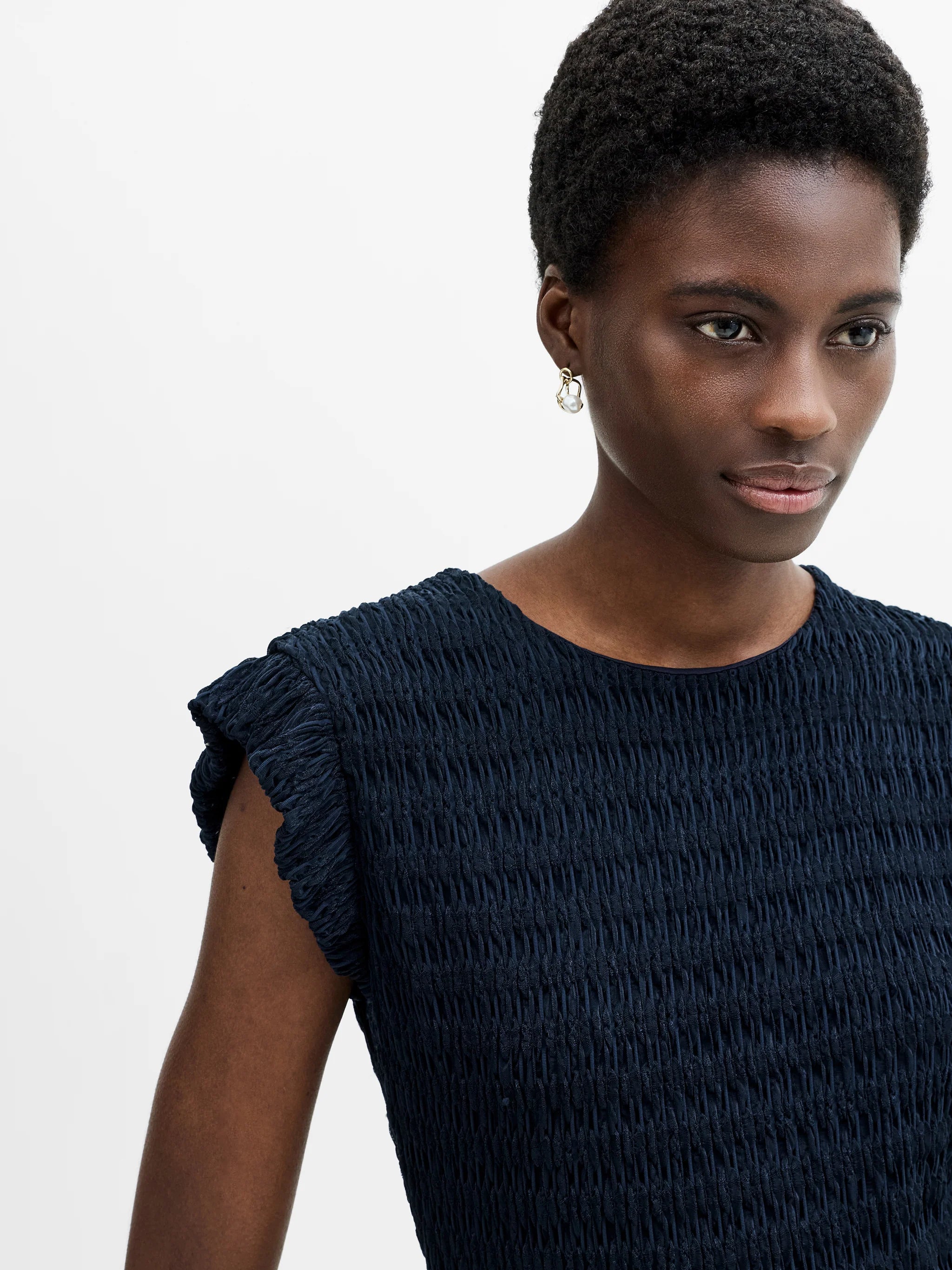French Connection Zinnia Textured Striped Frill Sleeve Top