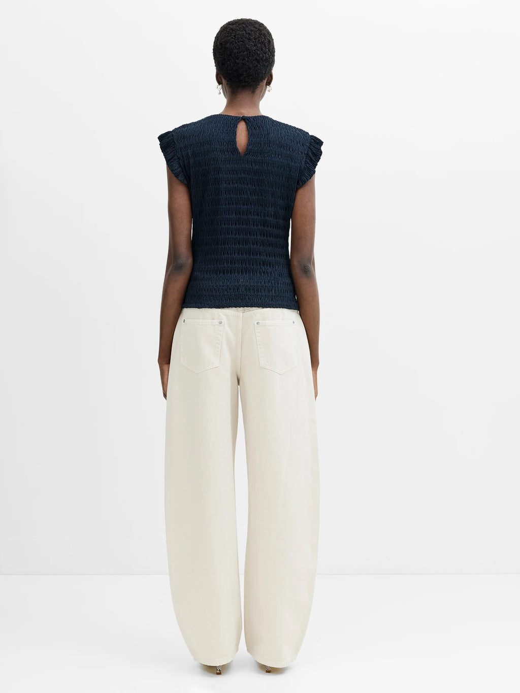 French Connection Zinnia Textured Striped Frill Sleeve Top