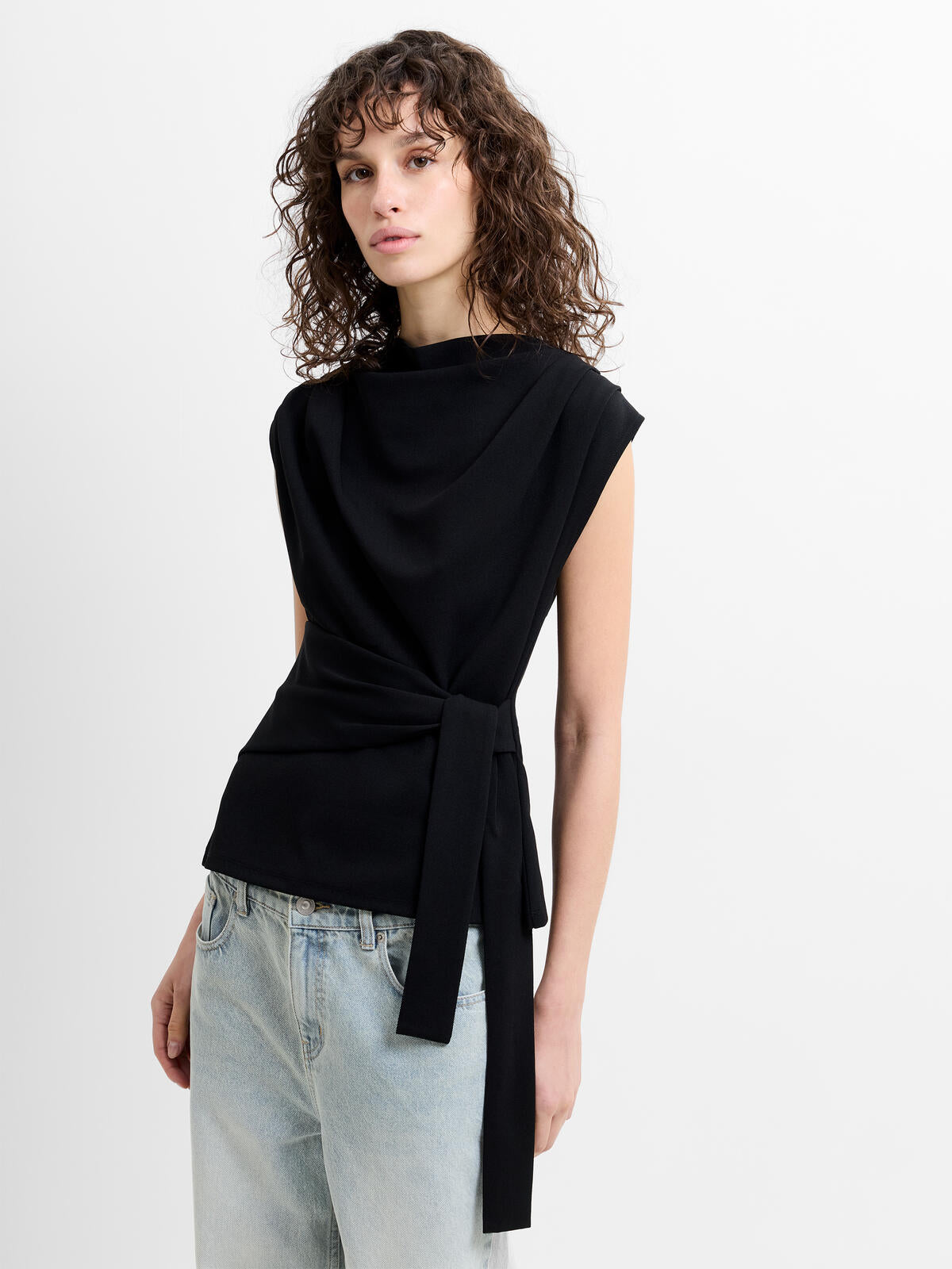 French Connection Zion Jersey Belted Shift Top in Black - 769C5