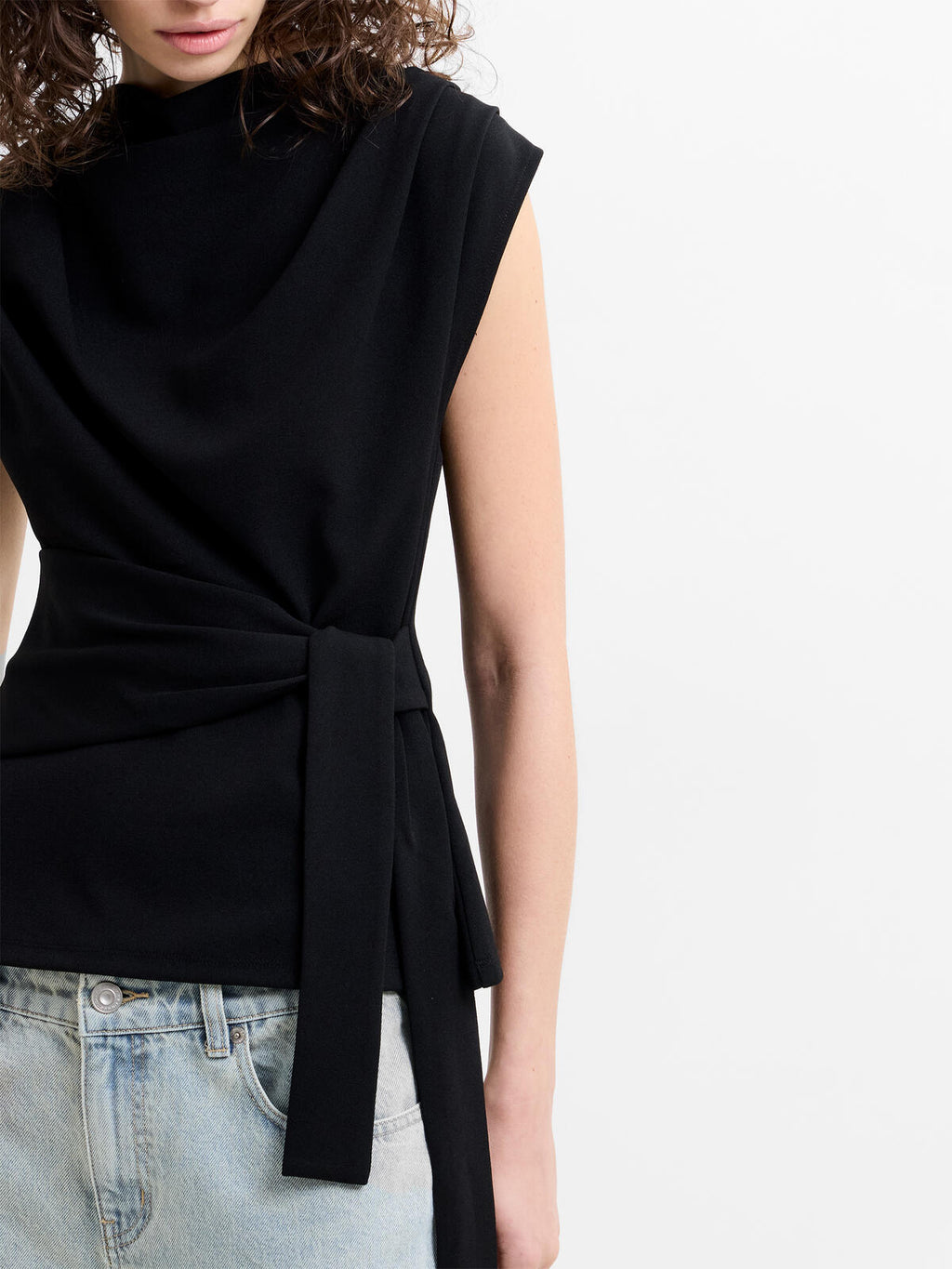French Connection Zion Jersey Belted Shift Top in Black - 769C5