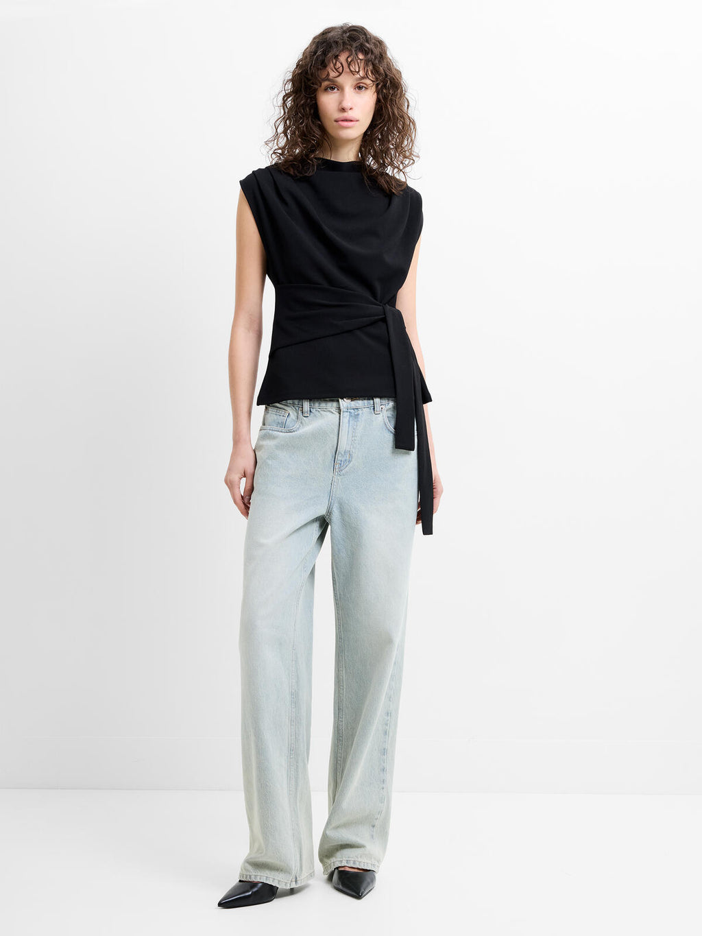French Connection Zion Jersey Belted Shift Top in Black - 769C5
