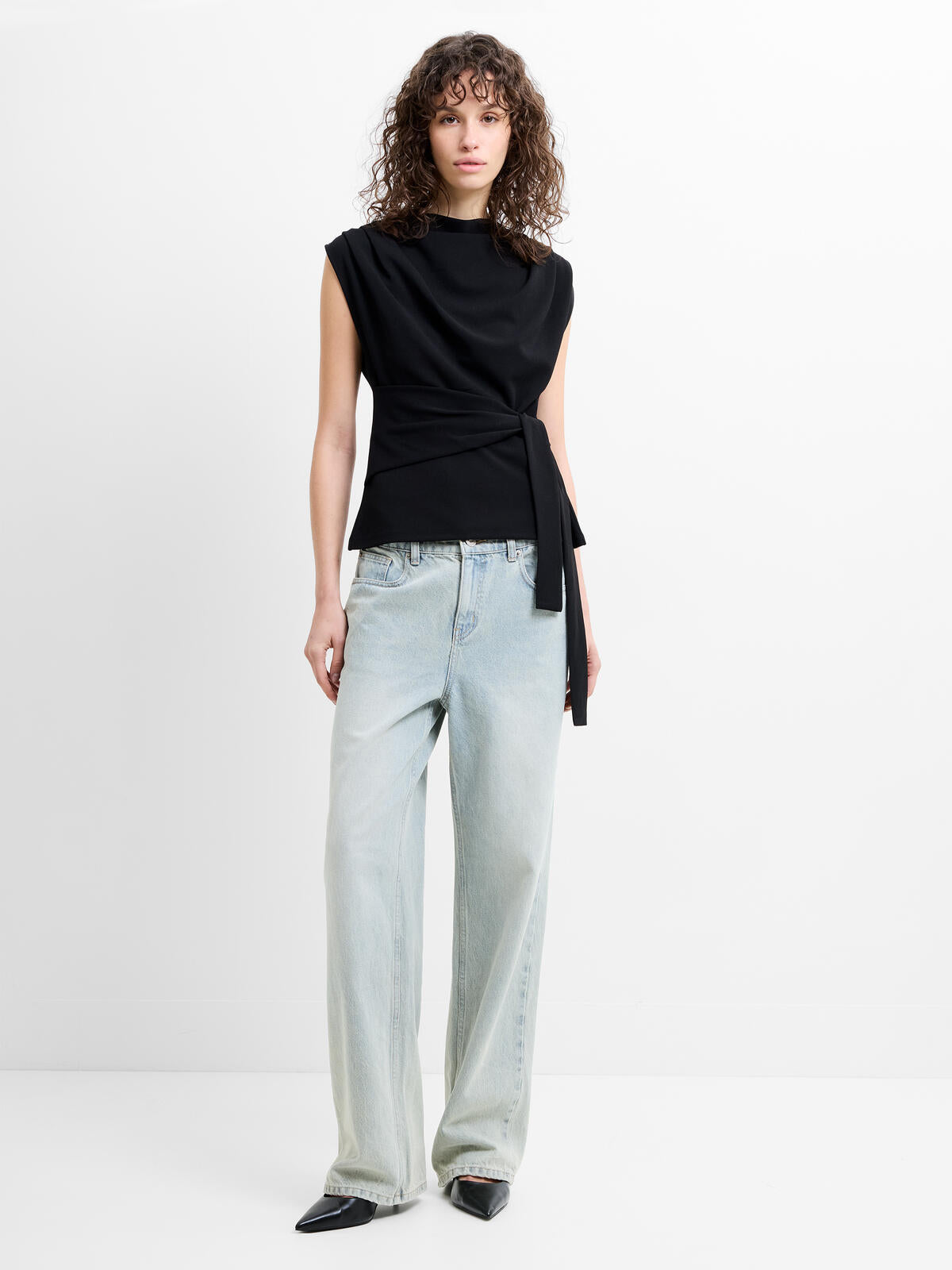 French Connection Zion Jersey Belted Shift Top in Black - 769C5