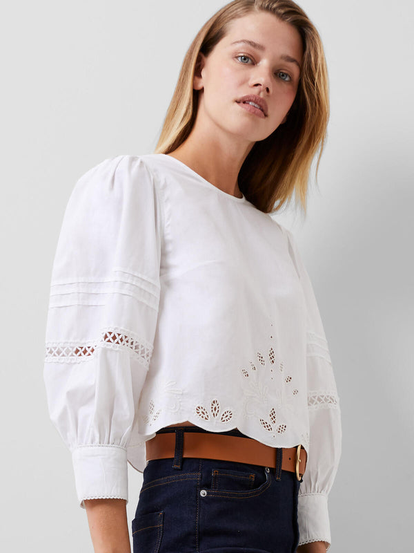 French Connection Alissa Cotton Broiderie Top-Linen White-72WCA