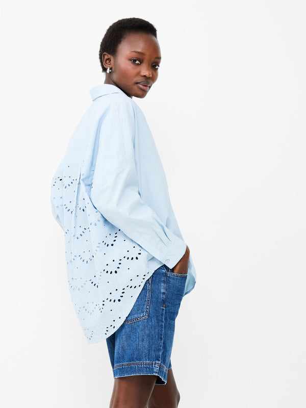 French Connection Appelona Broderie Anglaise Shirt-Cashmere Blue-72WDD