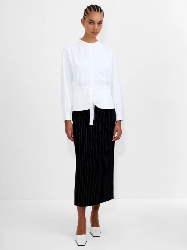 French Connection Arezzo Long Sleeve Waist Tie Shirt in Winter White - 72ZBU