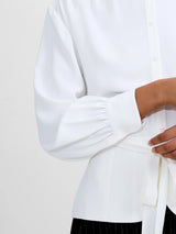 French Connection Arezzo Long Sleeve Waist Tie Shirt in Winter White - 72ZBU