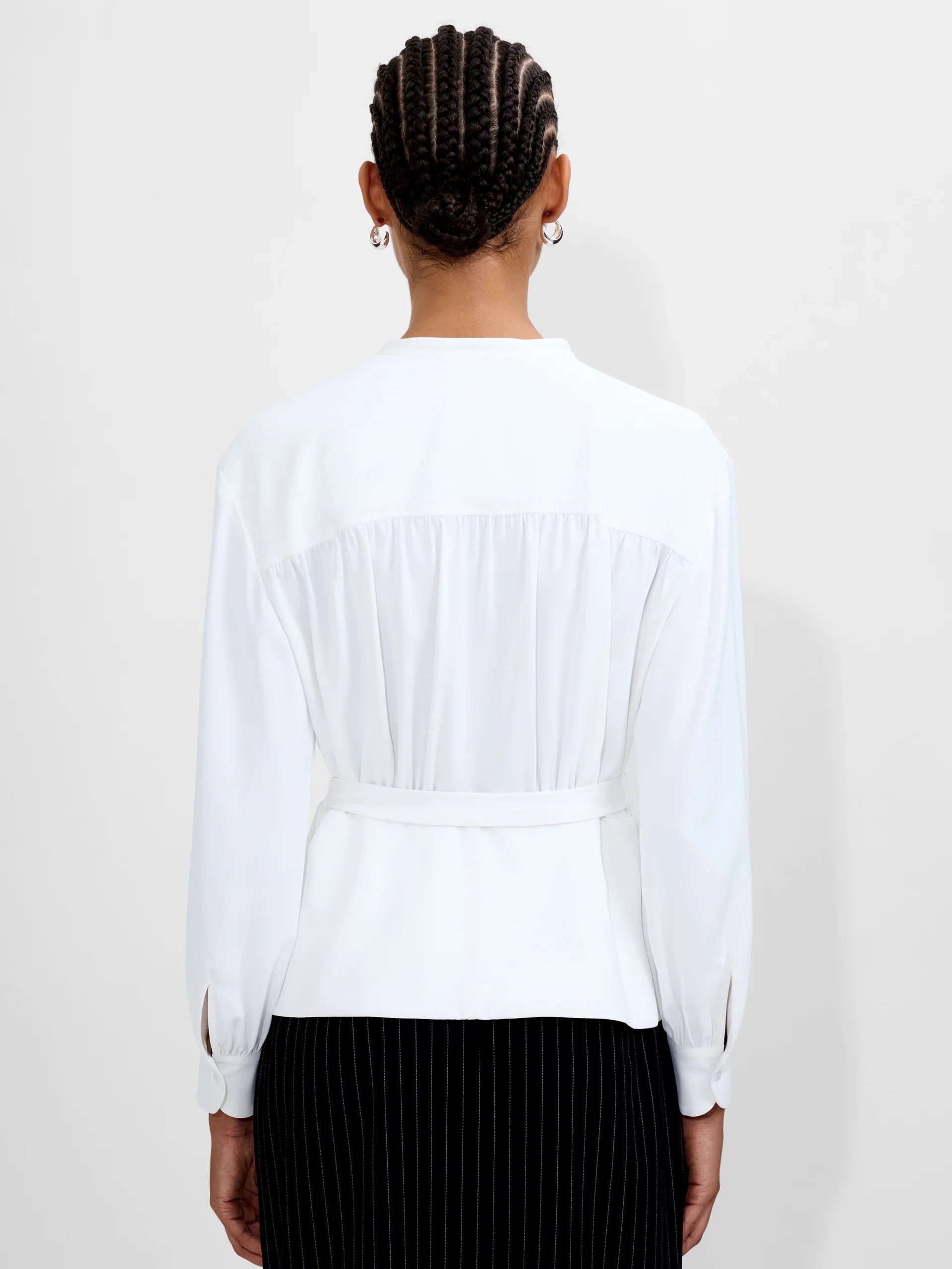 French Connection Arezzo Long Sleeve Waist Tie Shirt in Winter White - 72ZBU