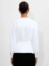 French Connection Arezzo Long Sleeve Waist Tie Shirt in Winter White - 72ZBU