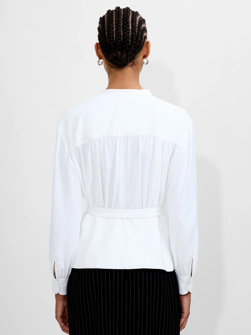 French Connection Arezzo Long Sleeve Waist Tie Shirt in Winter White - 72ZBU