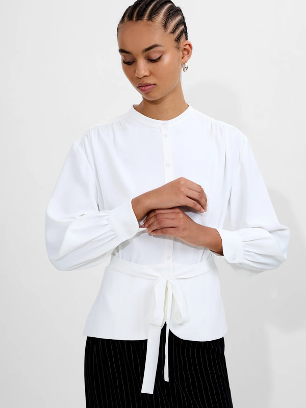 French Connection Arezzo Long Sleeve Waist Tie Shirt in Winter White - 72ZBU