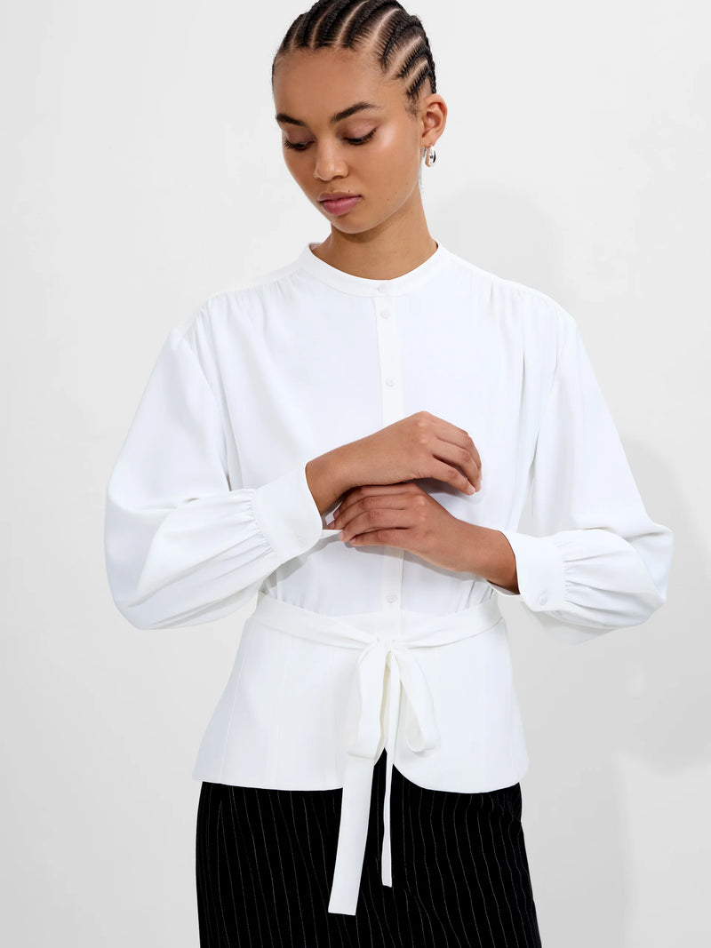 French Connection Arezzo Long Sleeve Waist Tie Shirt in Winter White - 72ZBU