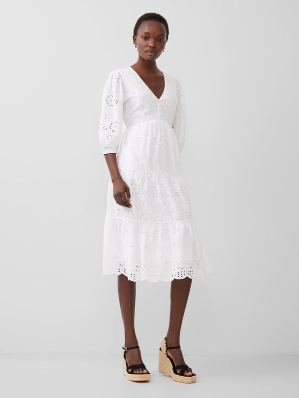 french connection broderie dress linen white evalucia boutique perth scotland