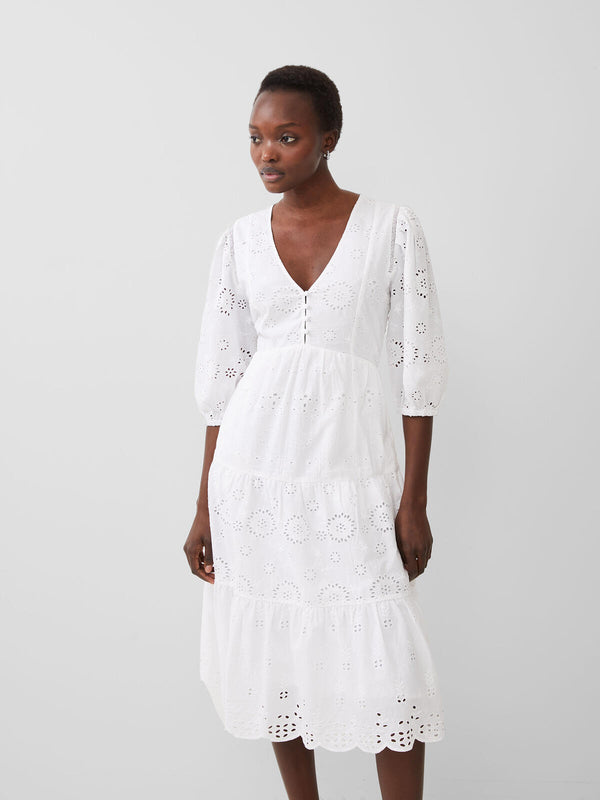 French Connection Broderie Anglaise Dress-Linen White-71WDY