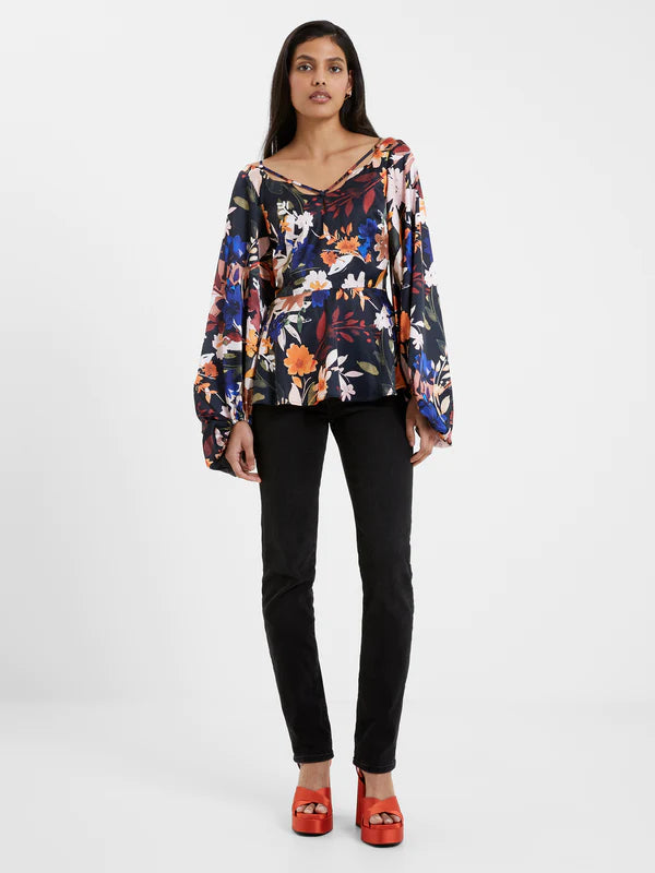 French Connection Brooke Aleeya Satin Top-Blackout-72VAO