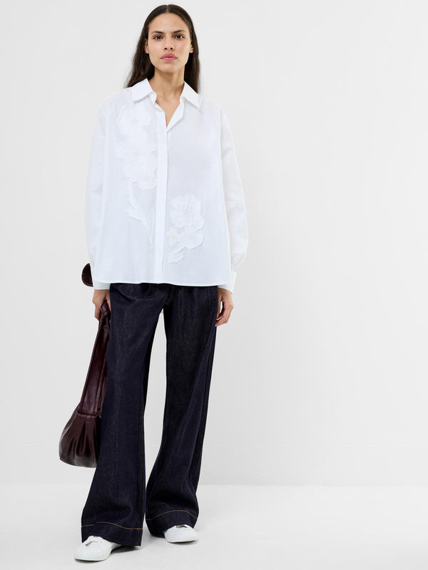 French Connection Cambria Cotton Embellished Shirt in Linen White - 72ZBK