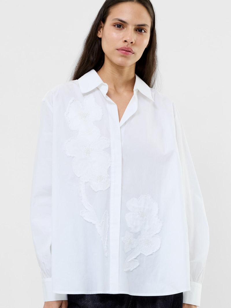 French Connection Cambria Cotton Embellished Shirt in Linen White - 72ZBK