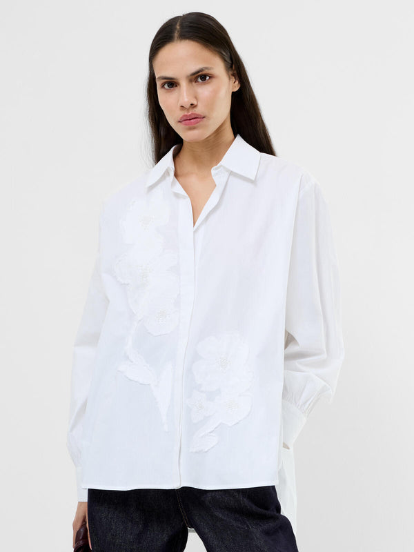 French Connection Cambria Cotton Embellished Shirt in Linen White - 72ZBK