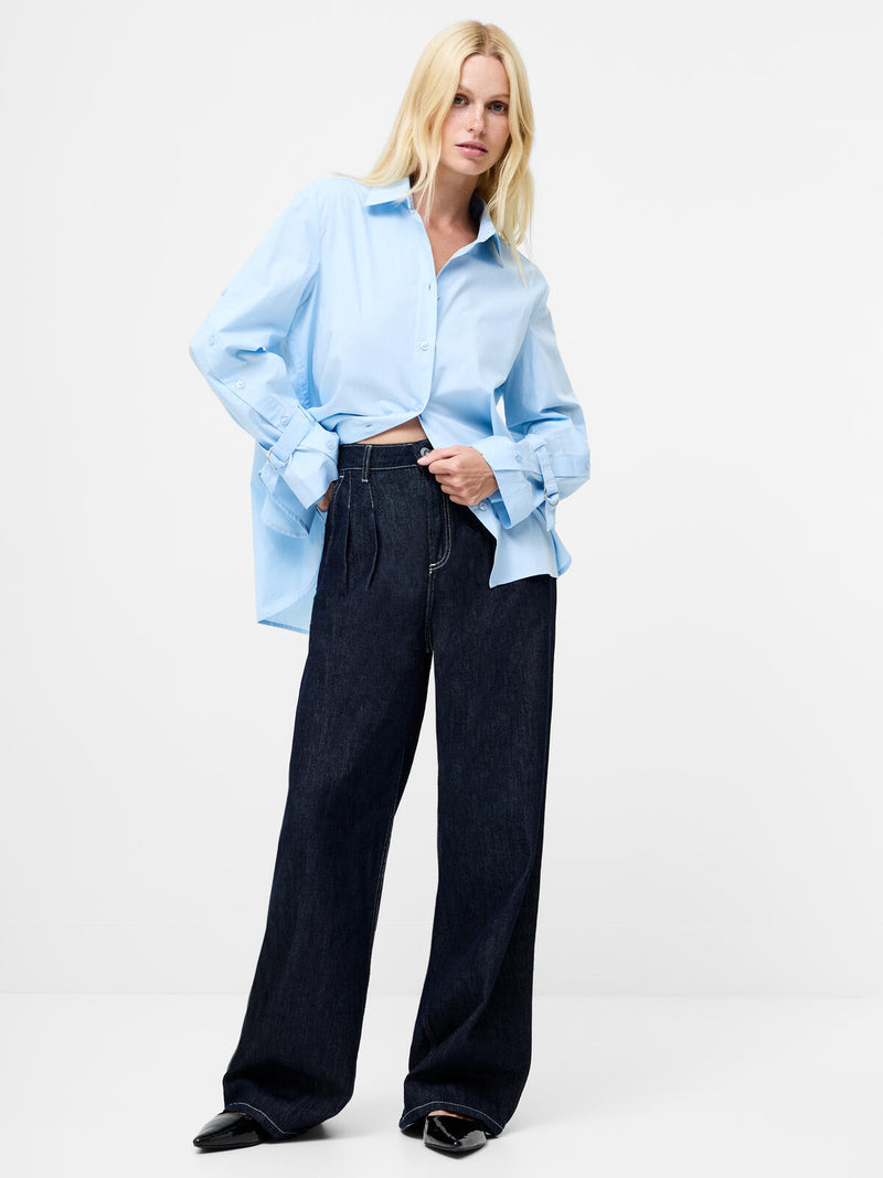 French Connection Cambria Longline Side Slit Shirt in Arctic Blue - 72ZAC