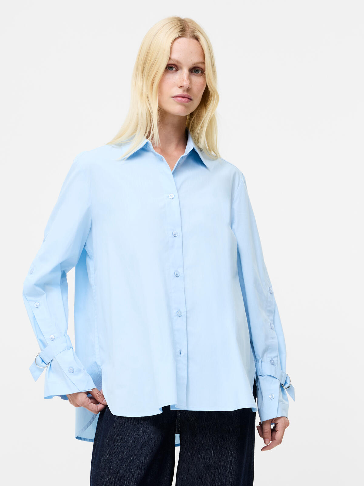 French Connection Cambria Longline Side Slit Shirt in Arctic Blue - 72ZAC