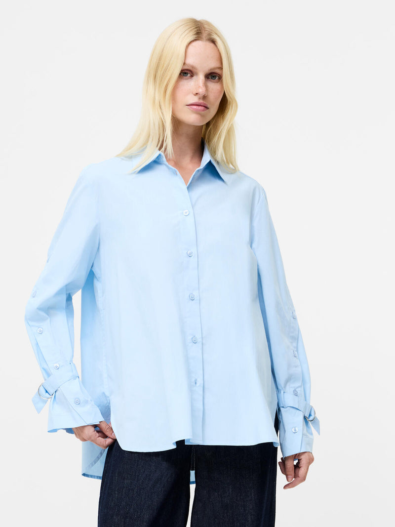 French Connection Cambria Longline Side Slit Shirt in Arctic Blue - 72ZAC
