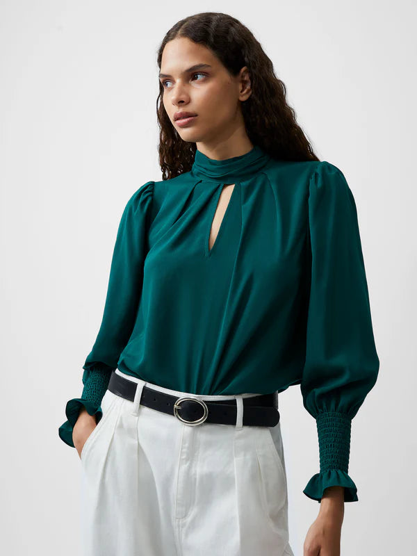 French Connection Crepe Light High Neck Top-Forest Green-72XEB