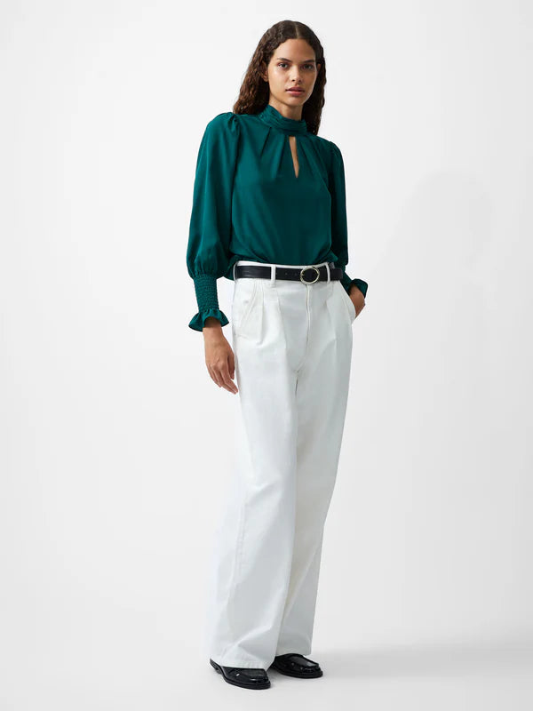 French Connection Crepe Light High Neck Top-Forest Green-72XEB