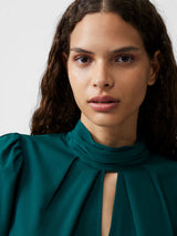 French Connection Crepe Light High Neck Top-Forest Green-72XEB