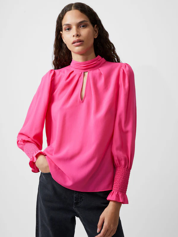 French Connection Crepe Light High Neck Top-Luminous Pink-72XEB