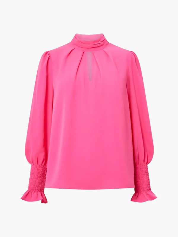 French Connection Crepe Light High Neck Top-Luminous Pink-72XEB