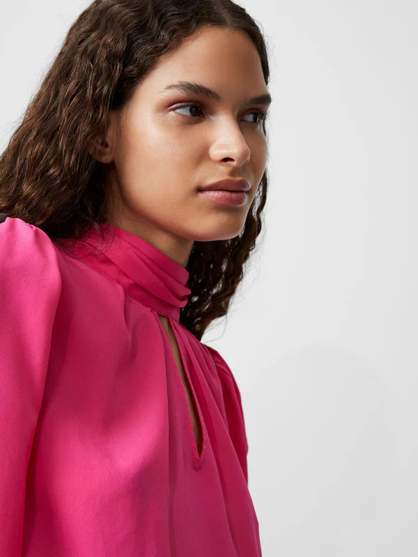 French Connection Crepe Light High Neck Top-Luminous Pink-72XEB