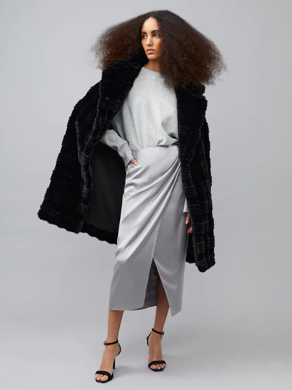 French Connection Daryn Faux Fur Coat Blackout Eva Lucia