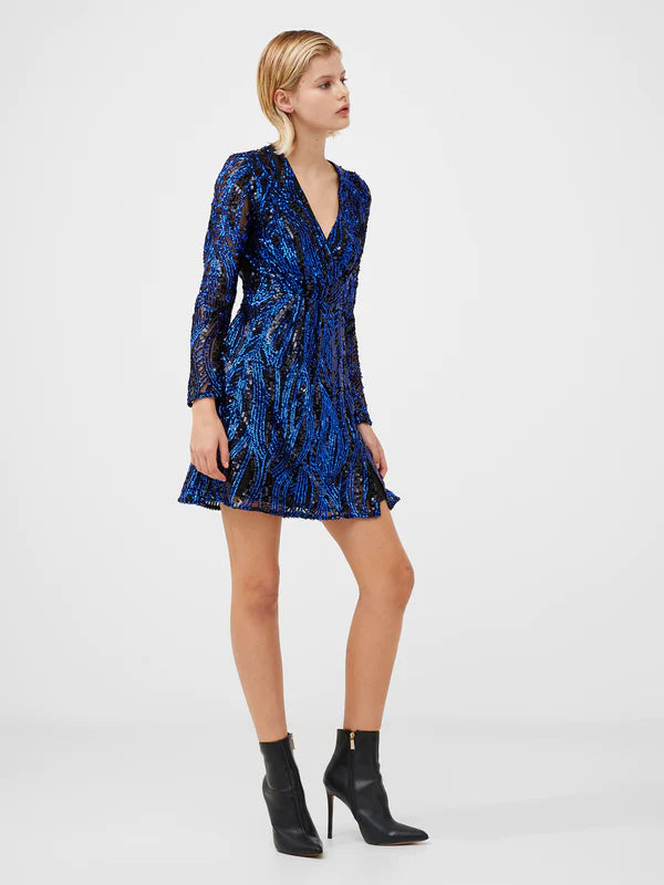 French Connection Deniz Embellished LS Mini Dress Surf The Web Eva Lucia