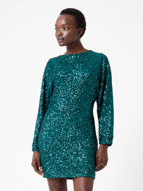 French Connection Elena Sequin Bow Back Dress-Forest-71XOZ